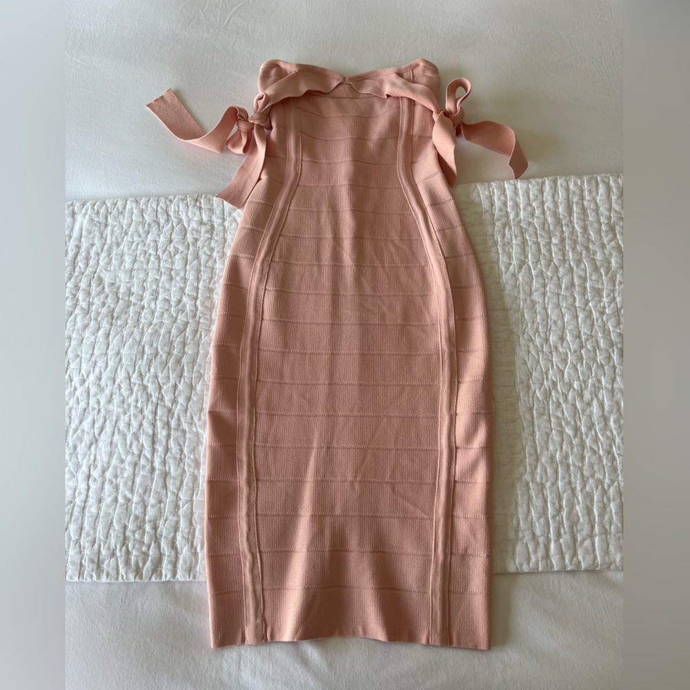 Endless Rose Blush Pink Bandage Midi Dress with Shoulder Ties